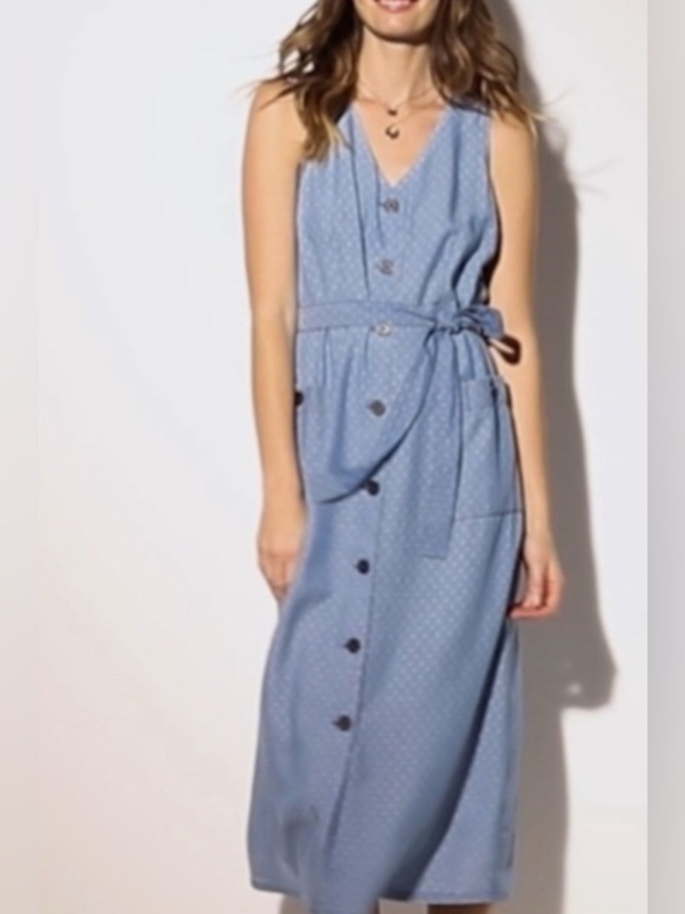 J. Jill Sleeveless Button Fron Dress In Blue Dunes Wash Size NWT - M